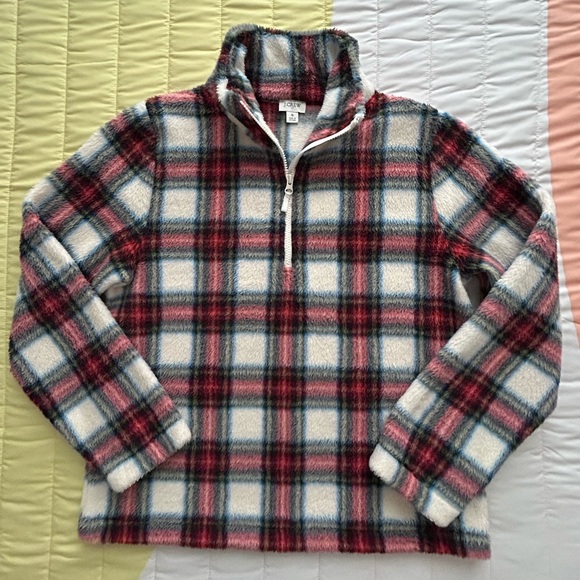 J.Crew Tartan Sherpa Half-zip Pullover Size Small - Picture 2 of 6